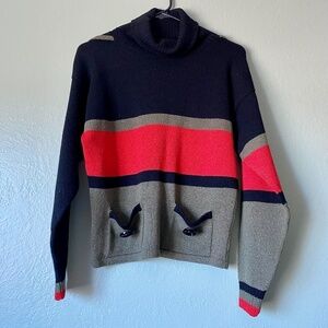 Vintage 90’s Red Green Black Color Block Turtleneck Sweater Rachel Green Lorelei